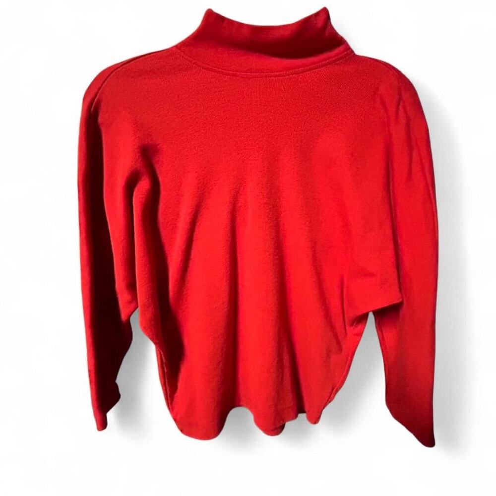 Medium vintage 80s ribbed red turtleneck sweater w 1/4 button down back